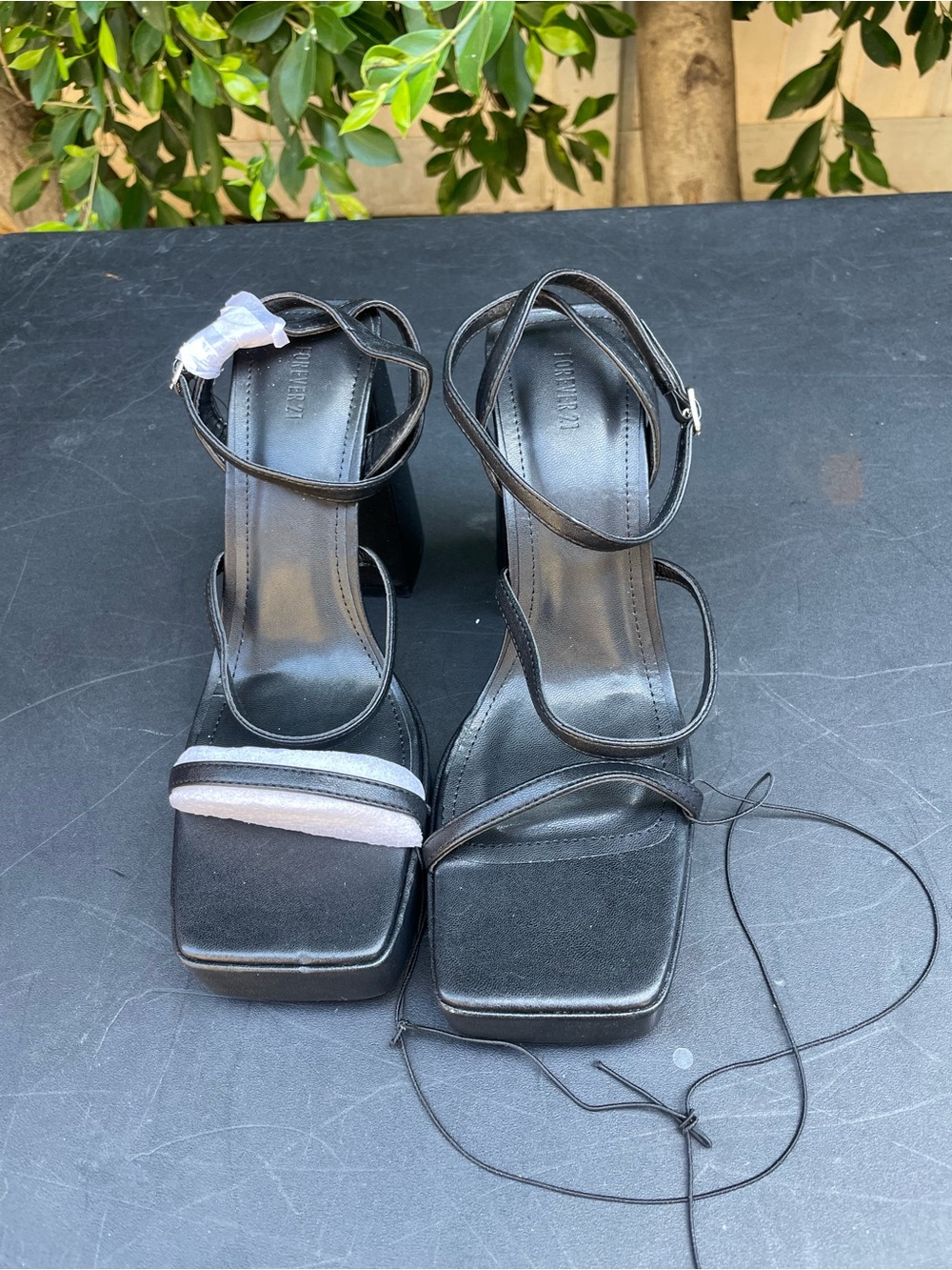 Forever 21 Black Strappy Platform Block Heel Sandals